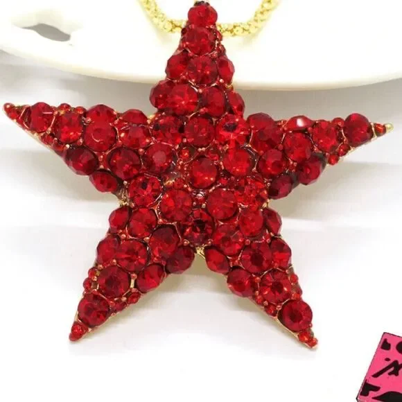 ♥️ Betsey Johnson sparkling crystal red star necklace/brooch ♥️ - Picture 3 of 6